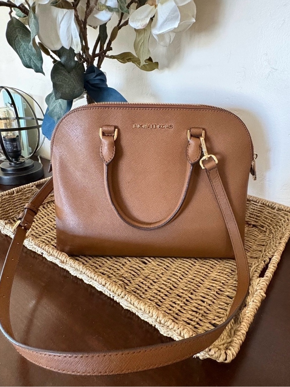 Michael Kors Cognac Saffiano Dome Satchel